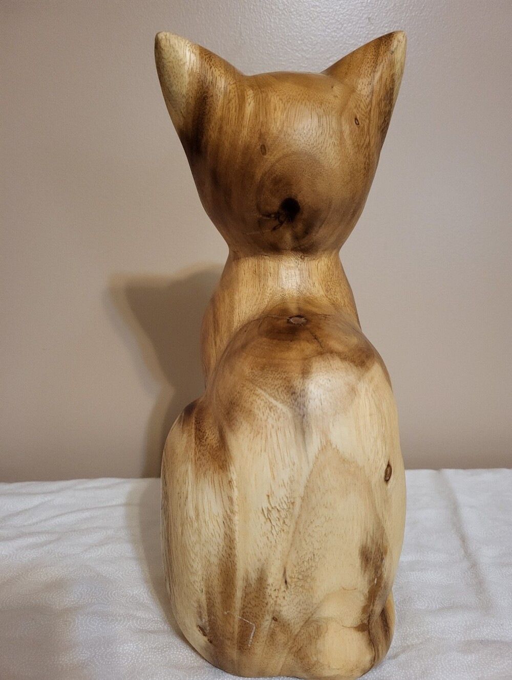 Handcarved Wooden 12 x 5.5 x 4.5 In. Cat Statue Figurine Decor - Picture 6 of 15